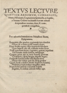 Textus Lecture Quatuor Arborum Consanguinitatis, Affinitatis, Cognationis spiritualis ac legalis [...] cogestus