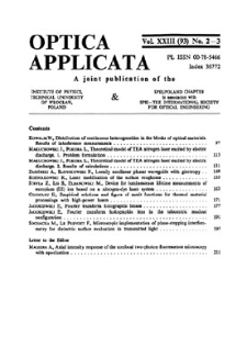 Contents [Optica Applicata, Vol. 23, 1993, nr 2-3]