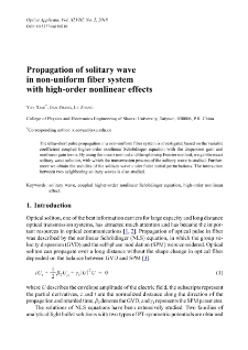Propagation of solitary wave in non-uniform fiber system with high-order nonlinear effects