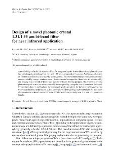 Design of a novel photonic crystal 1.31/1.55 µm bi-band filter for near infrared application