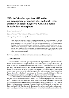 Effect of circular aperture diffraction on propagation properties of cylindrical vector partially coherent Laguerre–Gaussian beams in turbulent atmosphere