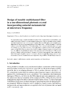 Design of tunable multichannel filter in a one-dimensional photonic crystal incorporating uniaxial metamaterial at microwave frequency