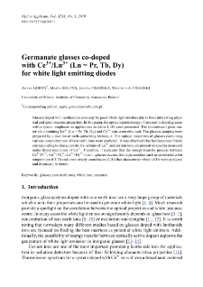 Germanate glasses co-doped with Ce3+/Ln3+ (Ln = Pr, Tb, Dy) for white light emitting diodes