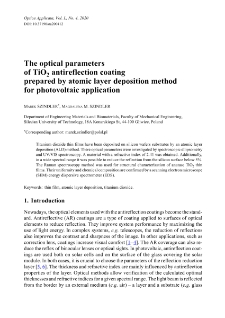 The optical parameters of TiO2 antireflection coating prepared by atomic layer deposition method for photovoltaic application