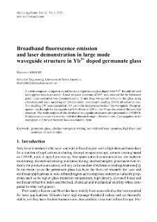 Broadband fluorescence emission and laser demonstration in large mode waveguide structure in Yb3+ doped germanate glass