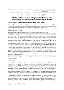 Effect of oxidation on the wetting of coal surfaces by water: experimental and molecular dynamics simulation studies