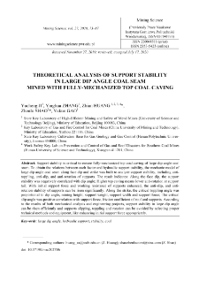 Theoretical analysis of support stability in large dip angle coal seam mined with fully-mechanized top coal caving