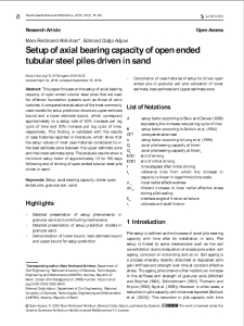 Setup of axial bearing capacity of open ended tubular steel piles driven in sand