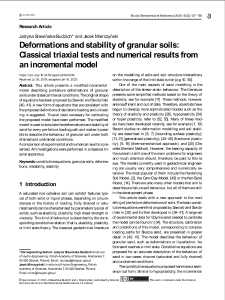 Deformations and stability of granular soils: Classical triaxial tests and numerical results from an incremental model