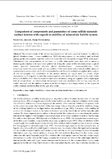 Comparison of components and parameters of some sulfide minerals surface tension with regards to stability of mineral-air bubble system