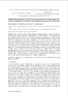 Radial Basis Function Neural Network based on Growing Neural Gas Network applied for evaluation of oil agglomeration process efficiency