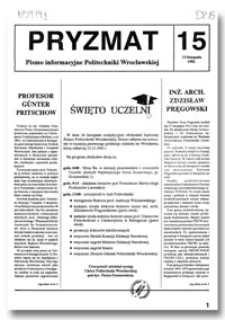 Pryzmat : Pismo Informacyjne Politechniki Wrocławskiej. 13 listopada 1992, nr 15