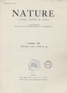 Nature : a Weekly Journal of Science. Volume 139, 1937 March 27, No. 3517