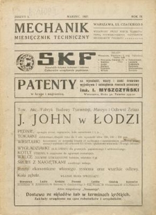 Mechanik : miesięcznik techniczny, Rok IX, Marzec 1927, Zeszyt 3