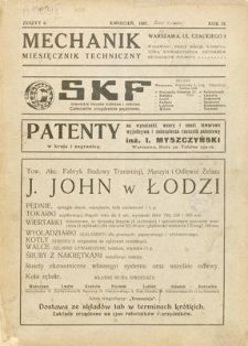 Mechanik : miesięcznik techniczny, Rok IX, Kwiecień 1927, Zeszyt 4