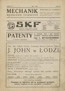 Mechanik : miesięcznik techniczny, Rok IX, Maj 1927, Zeszyt 5
