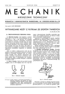 Mechanik : miesięcznik techniczny, Rok XVII, Sierpień 1938, Zeszyt IV