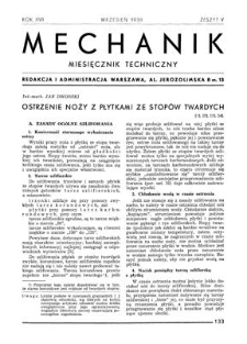 Mechanik : miesięcznik techniczny, Rok XVII, Wrzesień 1938, Zeszyt V