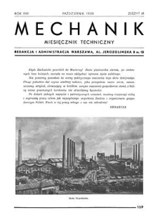 Mechanik : miesięcznik techniczny, Rok XVII, Październik 1938, Zeszyt VI