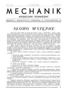 Mechanik : miesięcznik techniczny, Rok XIX, Styczeń 1946, Zeszyt 1