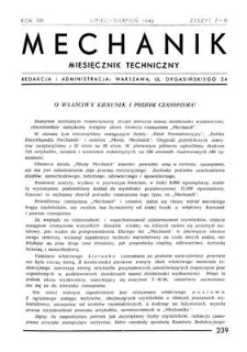 Mechanik : miesięcznik techniczny, Rok XIX, Lipiec - Sierpień 1946, Zeszyt 7-8