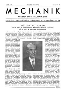 Mechanik : miesięcznik techniczny, Rok XIX, Wrzesień 1946, Zeszyt 9