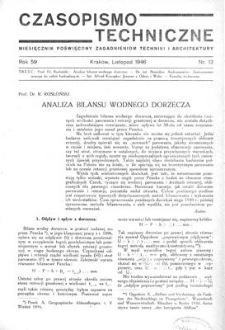 Czasopismo Techniczne. R. 59, Listopad 1946, Nr 12