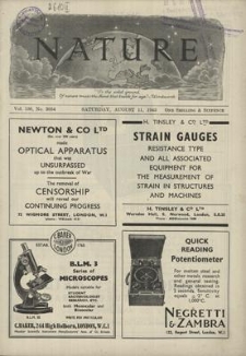 Nature : a Weekly Journal of Science. Volume 156, 1945 August 11, No. 3954