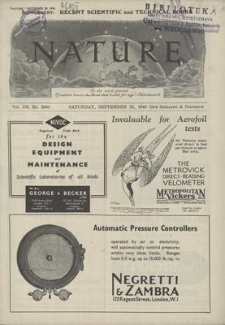 Nature : a Weekly Journal of Science. Volume 156, 1945 September 29, No. 3961