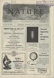 Nature : a Weekly Journal of Science. Volume 156, 1945 October 6, No. 3962