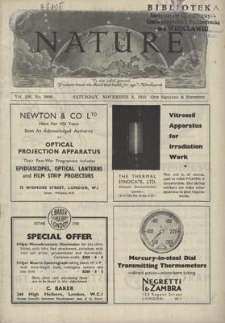 Nature : a Weekly Journal of Science. Volume 156, 1945 November 3, No. 3966