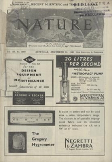 Nature : a Weekly Journal of Science. Volume 156, 1945 November 24, No. 3969