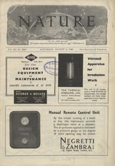 Nature : a Weekly Journal of Science. Volume 158, 1946 August 3, No. 4005