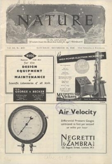 Nature : a Weekly Journal of Science. Volume 158, 1946 November 23, No. 4021
