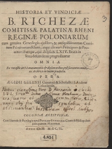 Historia Et Vindiciæ B. Richezæ Commitissæ Palatinæ Rheni Reginæ Poloniarum […]