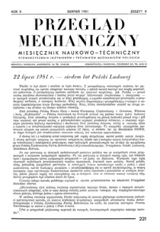 Przegląd Mechaniczny : miesięcznik naukowo-techniczny Stowarzyszenia Inżynierów Mechaników i Techników Polskich, Rok X, Sierpień 1951, Zeszyt 8