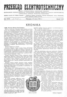 Przegląd Elektrotechniczny. Rok XXVII, 21 marca 1951, Zeszyt 1/2/3