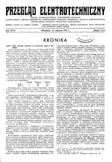 Przegląd Elektrotechniczny. Rok XXVII, 21 czerwca 1951, Zeszyt 4/5/6