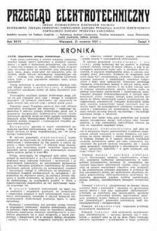 Przegląd Elektrotechniczny. Rok XXVII, 21 września 1951, Zeszyt 9