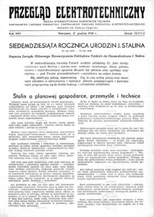 Przegląd Elektrotechniczny. Rok XXV, 21 grudnia 1949, Zeszyt 10/11/12