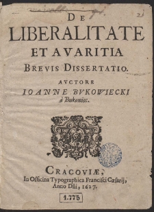 De Liberalitate Et Avaritia Brevis Dissertatio. [...]