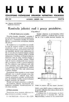 Hutnik : czasopismo poświęcone sprawom hutnictwa polskiego. R. 13, sierpień 1946, Zeszyt 8