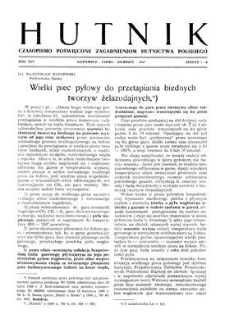 Hutnik : czasopismo poświęcone zagadnieniom hutnictwa polskiego. R. 14, lipiec-sierpień 1947, zeszyt 7-8