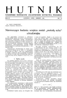 Hutnik : czasopismo poświęcone zagadnieniom hutnictwa polskiego. R. 15, lipiec-sierpień 1948, zeszyt 7-8