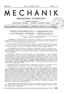 Mechanik : miesięcznik techniczny, Rok XXII, Lipiec-Wrzesień 1949, Zeszyt 7-9