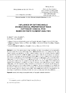 Influence of cutting angle on mechanical properties of rock cutting by conical pick based on finite element analysis