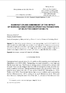 Examination and assessment of the impact of working conditions on operating parameters of selected conveyor belts