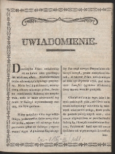 Uwiadomienie [o mających wychodzić od 1 stycznia 1786 r. Lwowskich Tygodniowych Wiadomościach]