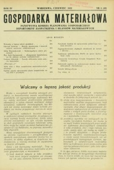 Gospodarka Materiałowa, Rok IV, czerwiec 1952, nr 6 (40)