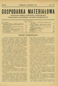 Gospodarka Materiałowa, Rok IV, wrzesień 1952, nr 9 (43)